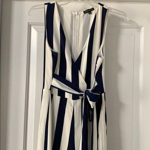 Navy and white striped jumpsuit